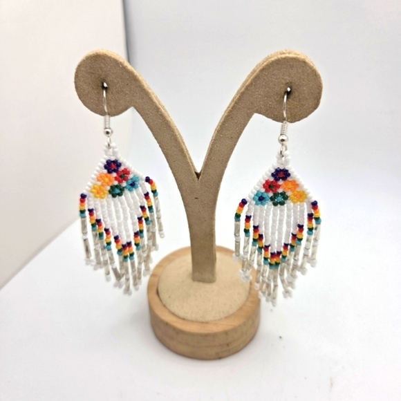 Vibrant Multicolor Beaded Fringe Earrings - Picture 3 of 5